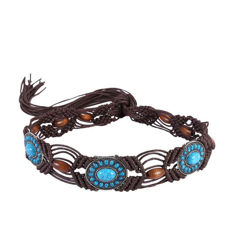 民族风女皮带/亚克力松石编白底实物图