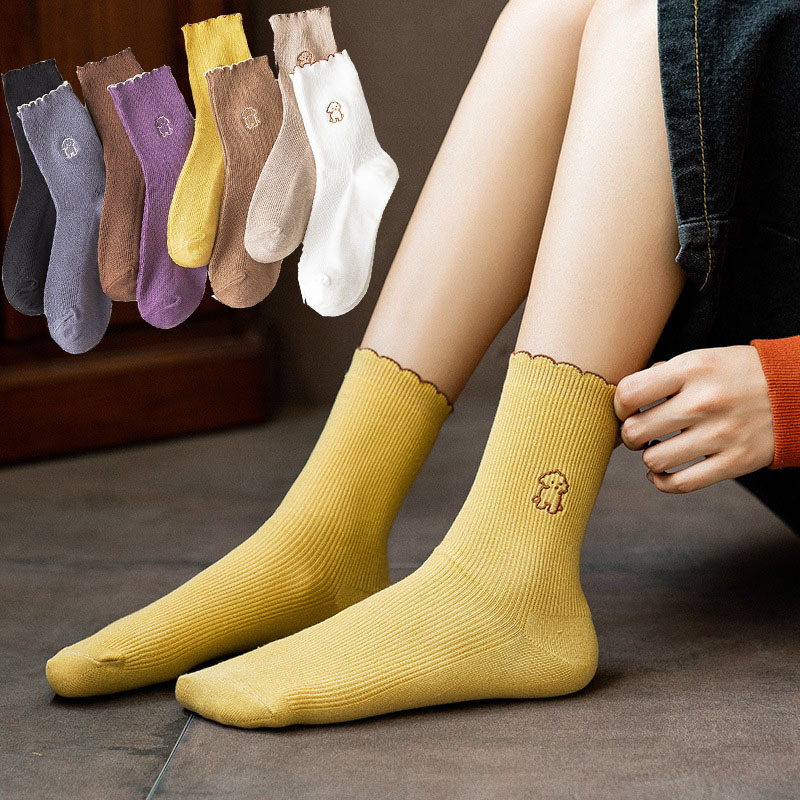 Women's mid-calf socks, autumn and winter lace, Japanese cute puppy, ins trendy school style, long pile socks, factory wholesale