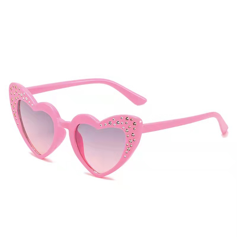 New children's heart-shaped sunglasses, fashionable diamond-encrusted heart children's sunglasses, personalized diamond-encrusted heart children's sunglasses details Picture