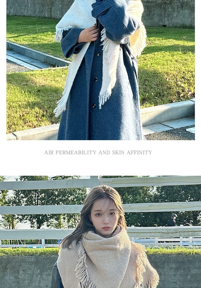 新款秋冬高级感韩国百搭流苏加厚保暖外搭三角巾针织羊毛围巾披肩详情18