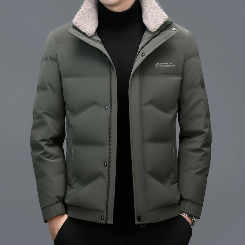 冬季新款白鸭绒羽绒服男士中老年休闲加厚可脱卸领爸爸装保暖外套
