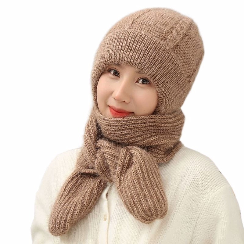 Hat Scarf In One Piece With Wool Thickened Ladies Hat Winter Ladies Warm Winter Squirrel Velvet Storm Hat Woolen Hat Item Picture