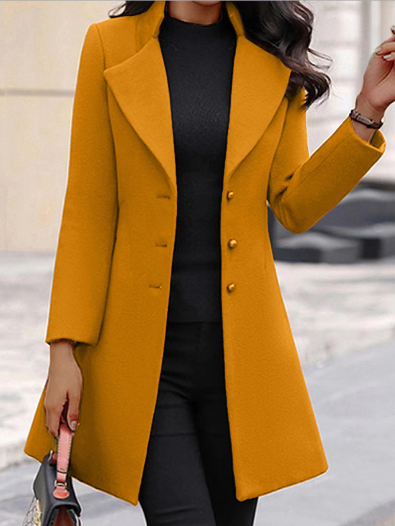 冬季新款女式外套韩版修身中长款2023亚马逊欧美女装跨境毛呢大衣详情图5