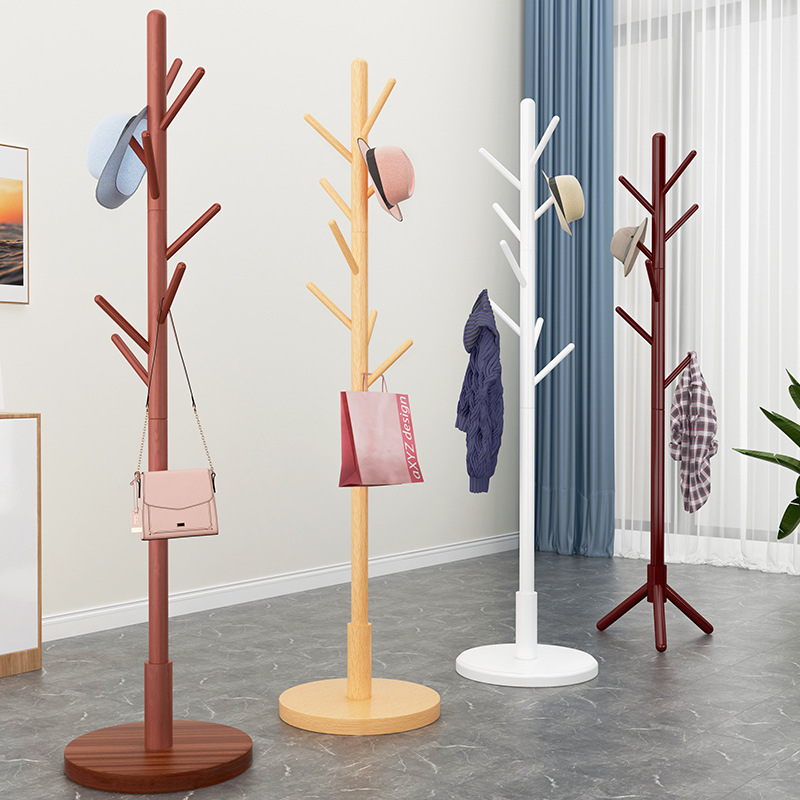 Solid Wood Coat Hanger Floor Coat Rack Clothes Hanger Vertical Bedroom Shelf Office Shelf Simple Beech Wood details Picture