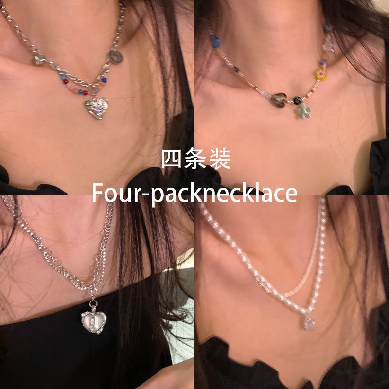 Fresh, sweet and pure, heart-shaped necklace for women, light luxury and niche design sense, zircon pearl collarbone chain wholesale for women details Picture