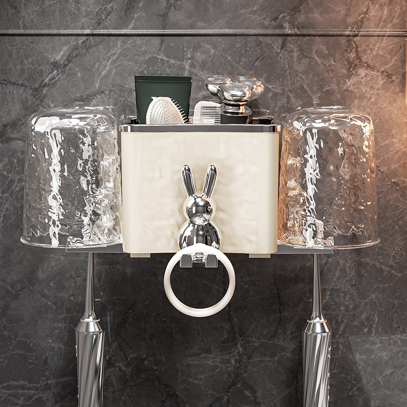 小兔牙刷架免打孔电动牙刷牙缸置物架情侣漱口杯壁挂式刷牙杯挂架