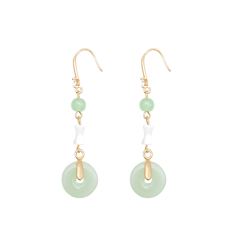 New Chinese-style retro imitation chalcedony tassel earrings, versatile for women's charm, long ear hook style earrings, popular and personalized earrings Item Picture