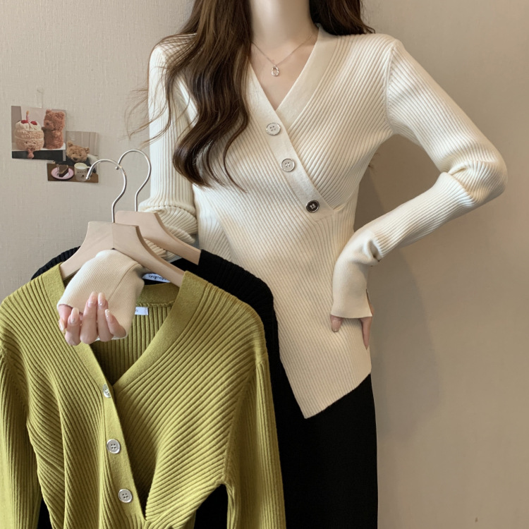秋装女装V领毛衣套头针织衫设计感显瘦内搭秋季毛衣女外贸开衫女