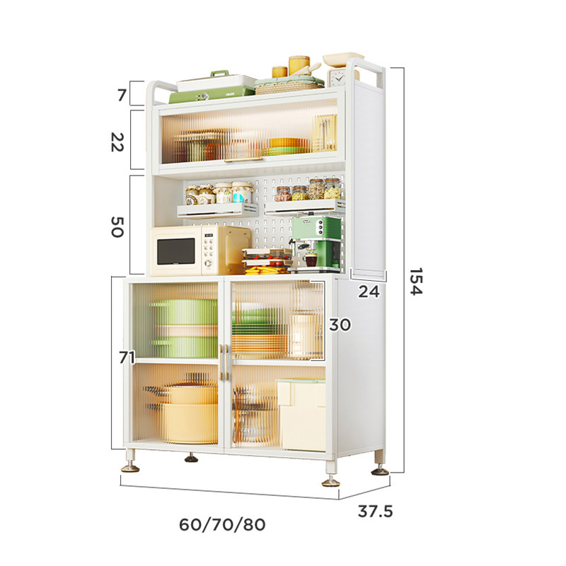 Side Cabinet Storage Rack Kitchen Floor Multi-Layer Cabinet Storage Cupboard Pvc With Door Multi-Function Microwave Oven Storage Item Picture