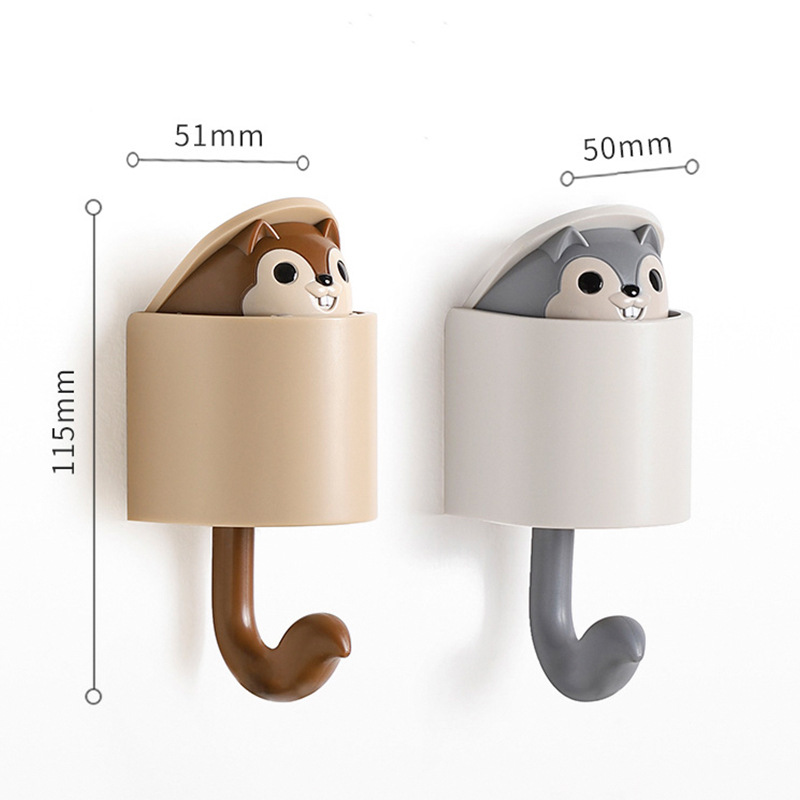 Creative Squirrel Hook Behind Door Coat Hook Cute Sticky Hook Wall Hanging Wall Doorway Storage Key Hanging Hook Application Scenario