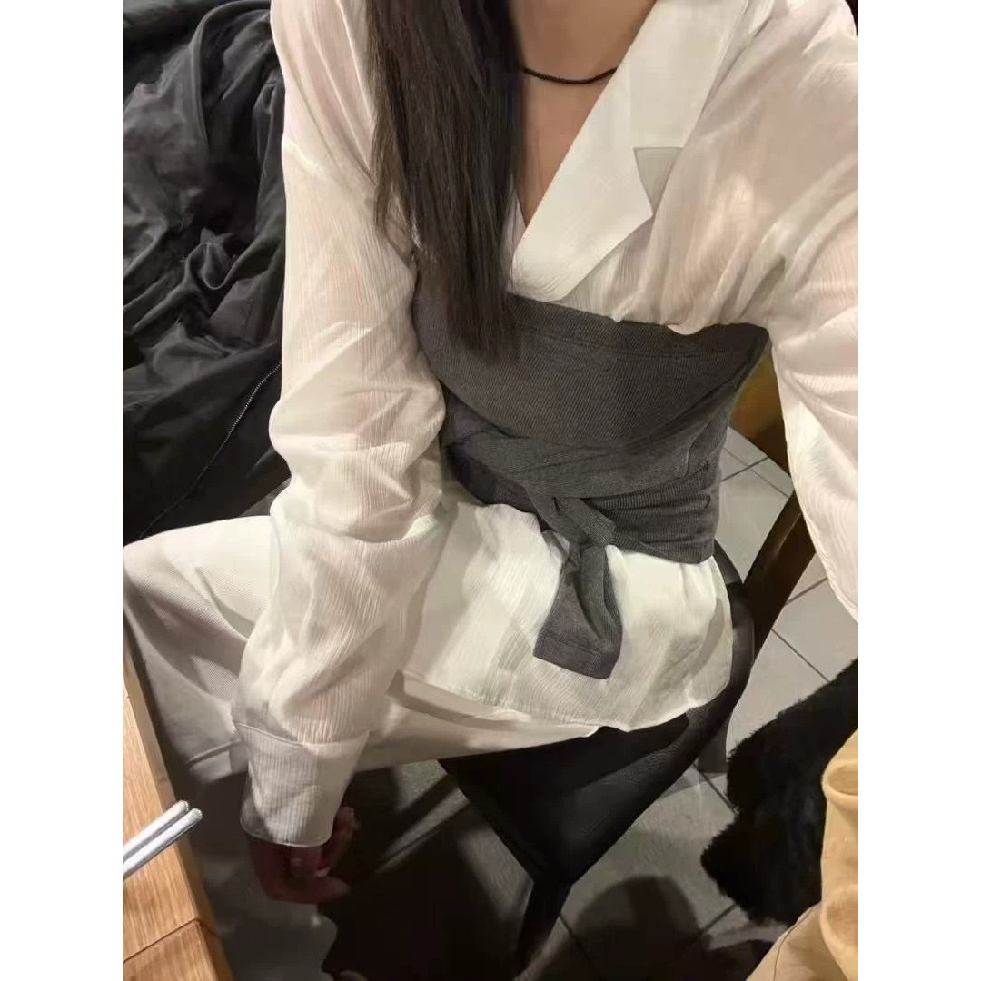 现 2025春夏季新款韩国东大门绑带抹胸背心+薄款微透衬衫