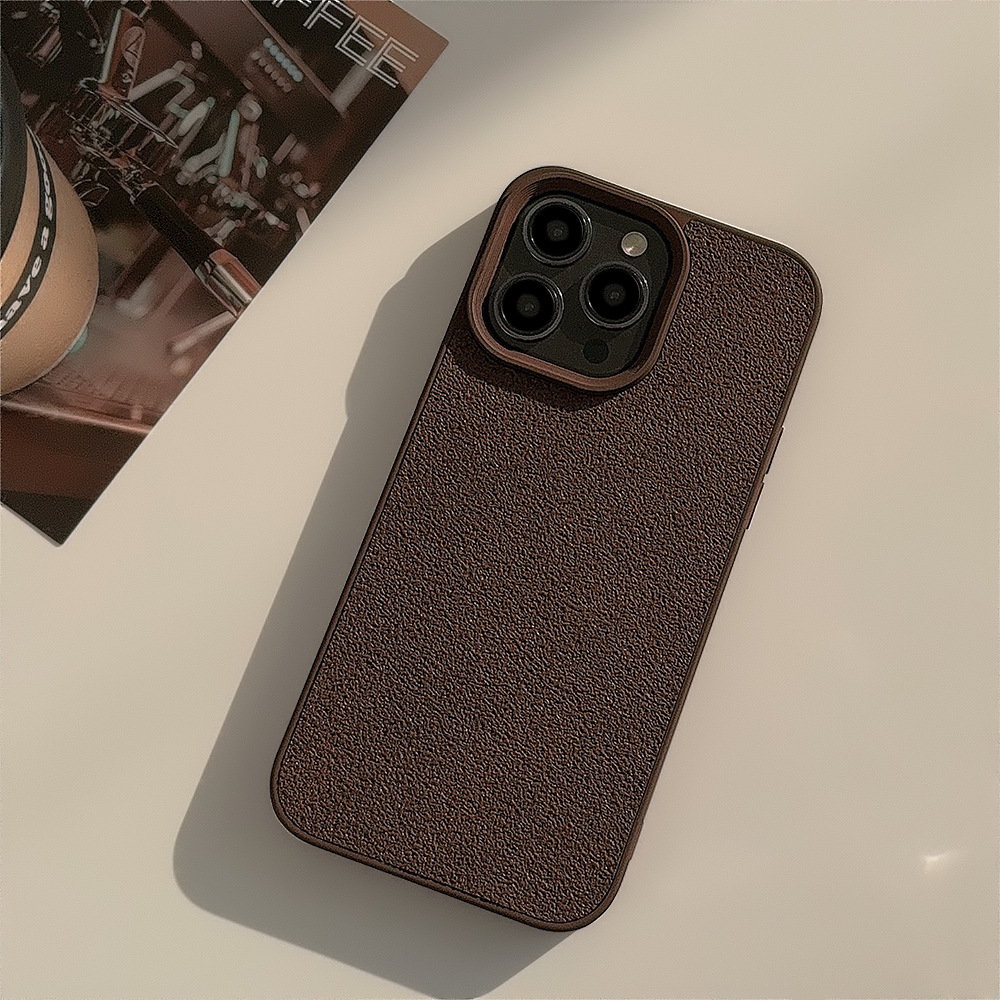 深棕色月坑纹苹果16手机壳14promax高级11适用iPhone13皮纹15复古详情12