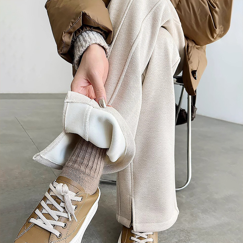 【2471】 Women's autumn and winter new straight-leg pants, high-waisted thickened women's long pants, hermetic fleece wide-leg pants