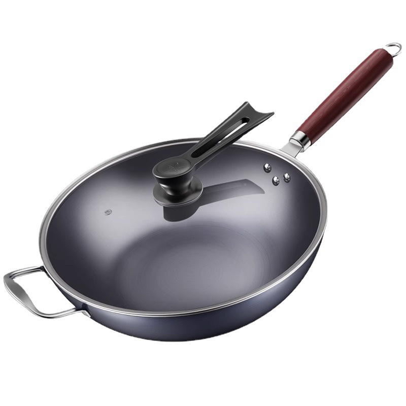 Zhangqiu traditional iron wok, large wok, household cooking wok, old-fashioned flat-bottomed non-coated non-stick pan, induction cooker, cast iron wok Item Picture