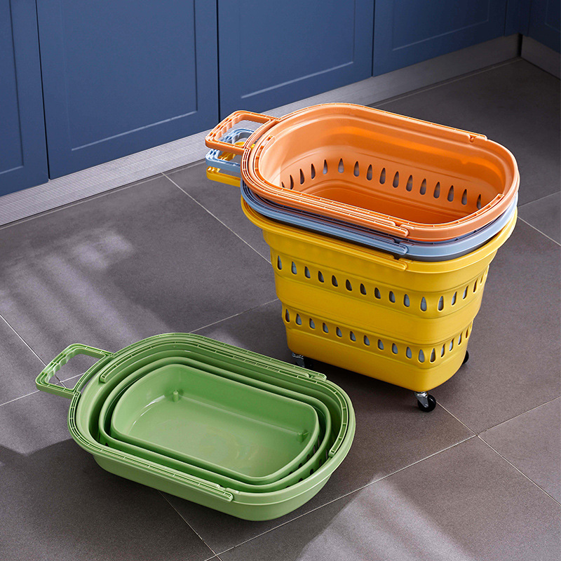 加厚超市篮购物篮手提拉杆带轮塑料带轮购物车购物筐拖篮买菜篮子详情图4