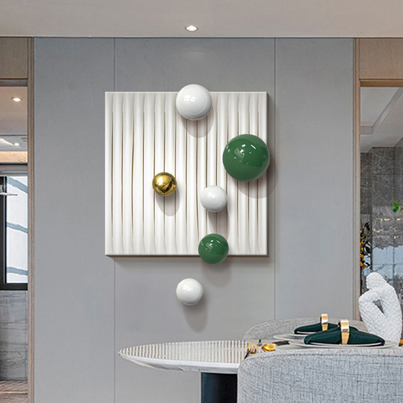 现代餐厅立体皮革装饰画饭厅背景创意实物金属球壁画个性艺术挂画