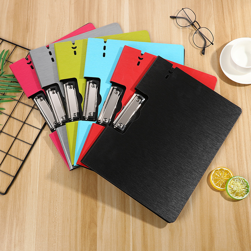 Material de oficina de estudio A4 panel clip de soporte de escritura colgable panel clip modelo vertical horizontal color PU face carpeta wholesale details Picture