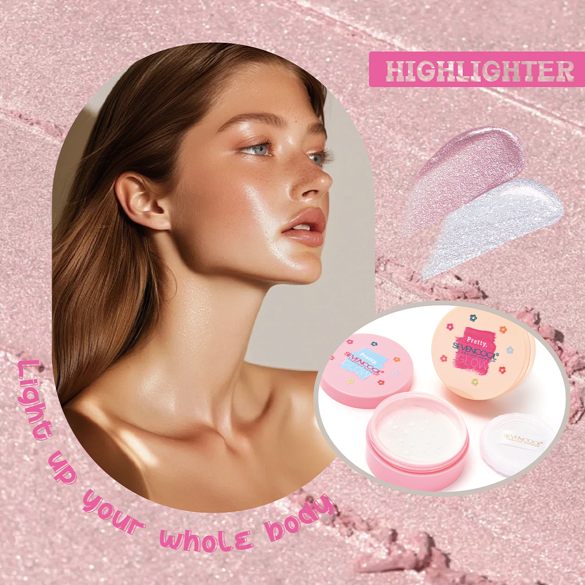 SEVENCOOL high-gloss loose powder, setting powder, long-lasting and natural color, shiny loose powder and loose powder, customized cross-border trade details Picture