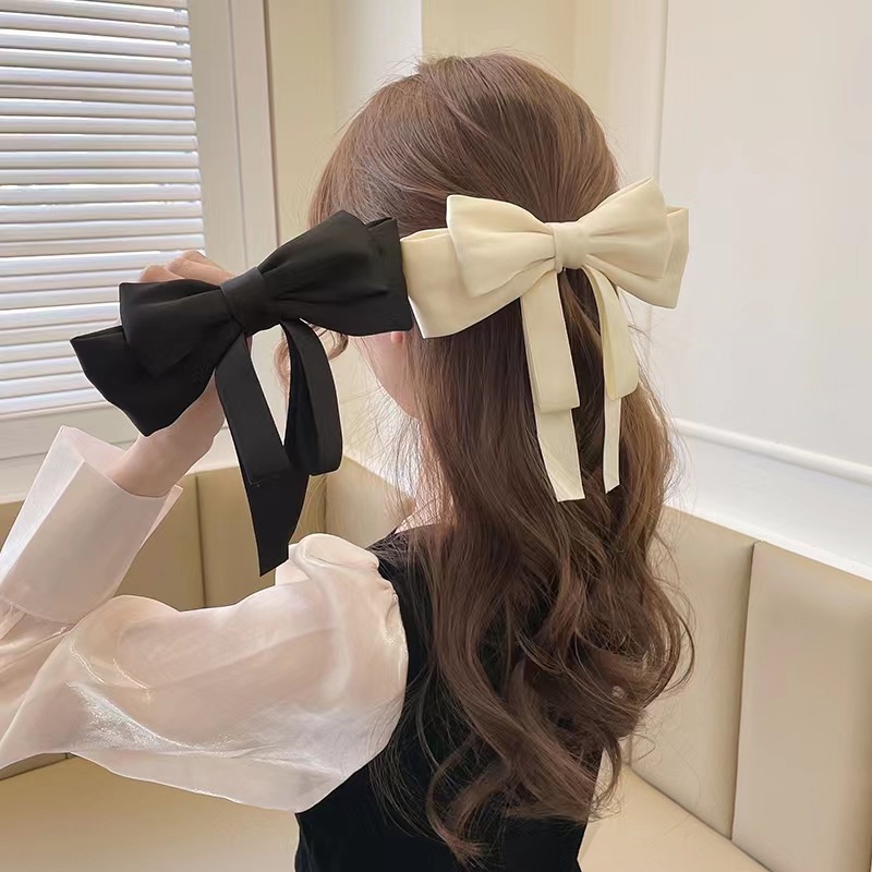 Black Big Bow Hair Accessories High-End Hair Clip Back Of The Head High-Grade Ribbon Headwear 2022 New Hair Card Women Specification drawing