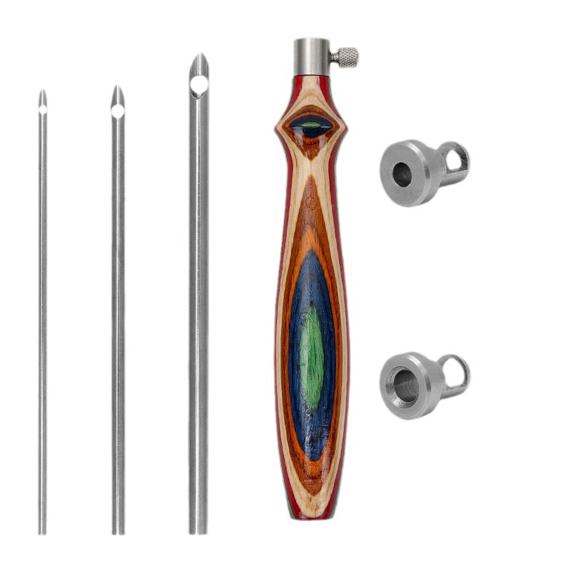New colorful wooden handle poke needle Russian poke embroidery pen set can change head full model poke poke needle Item Picture