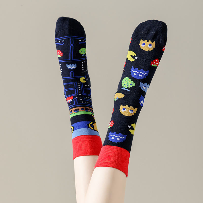 Original Design Men And Women Ab Asymmetrical Tide Socks Ins Style Street Personality Cartoon Ab Creative Men And Women's Mid-Tube Socks Specification drawing