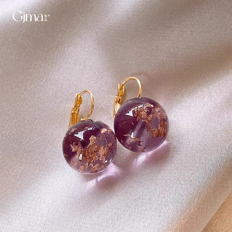 Purple transparent resin round ball tinted earrings, Korean style, high-end feel, sweet and fresh earrings wholesale