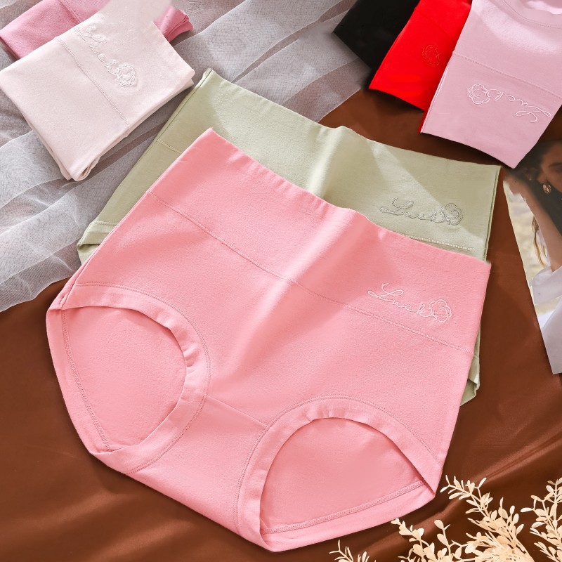 Rabbit Year Of The Year Of The Red Cotton Underwear Women's Mid-Waist Belly Women Embroidery New Comfortable Breathable Briefs Winter