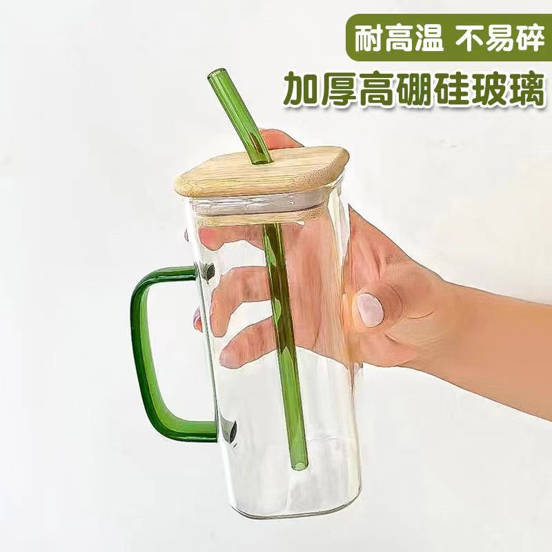 Niche Ins Wind Square Glass Home With Handle Water Cup High Borosilicate Heat Resistant Breakfast Cup Milk Coffee Cup Specification drawing