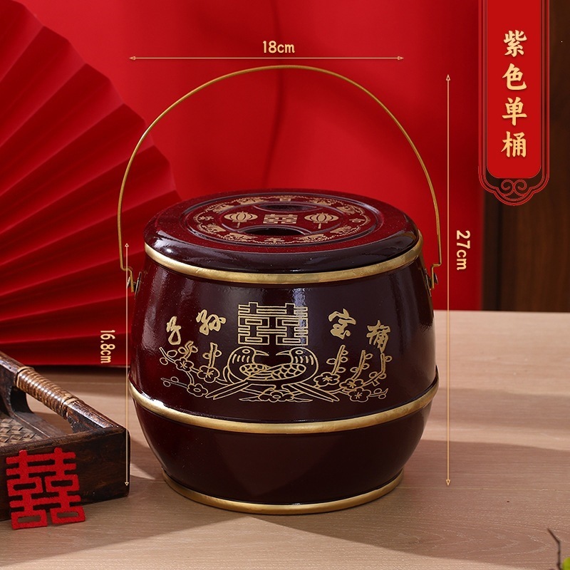 Wedding dowry descendants bucket, large red wooden toilet, descendants treasure bucket, wedding supplies, gathering treasure bucket ornaments details Picture