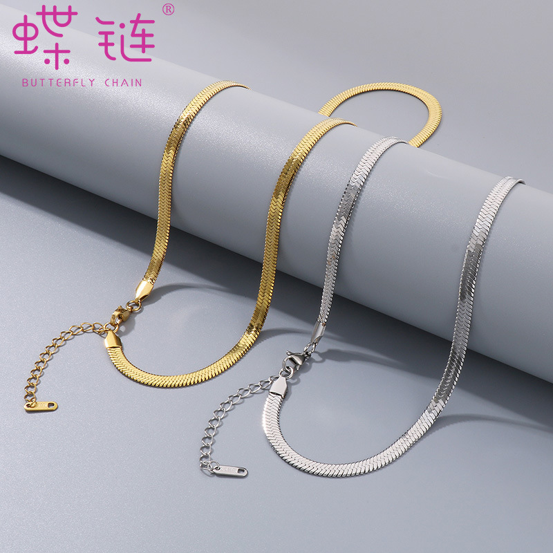 This cross-border bestseller is a stainless steel necklace with a tail chain and blade chain. It is a women's inner gold 2/3/4/5mm titanium steel chain decoration