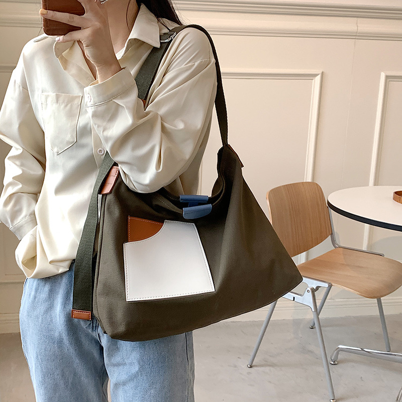 Instagram Niche Design Patchwork Canvas Bag Korean Women's Shoulder Bag Commuter Tote Bag All Casual Crossbody Bag Specification drawing