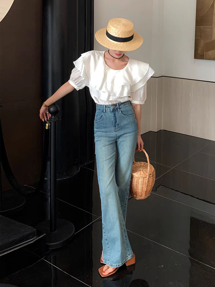 Braza Jonnh No Stick Leg Micro-Cropped Jeans Light Blue High-Waisted Jeans Women Loose Slimming Mop Summer Specification drawing