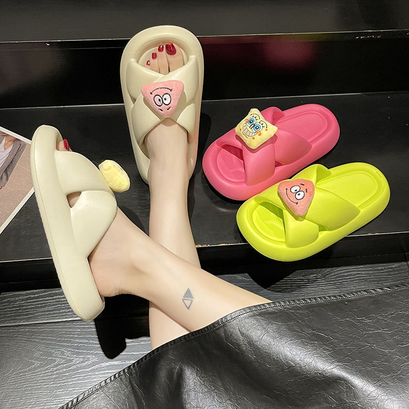 Step On The Poop Feeling Platform Slippers Female Summer Outside Wear Cute Cartoon Spongebob Squarepants Non-Slip Indoor Flip-Flops Wholesale Tide details Picture