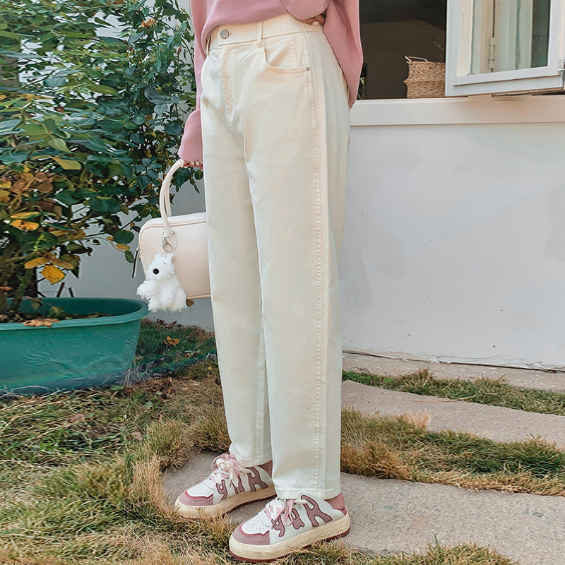 Plate-size women's stretchy loose straight-leg pants for women 2025 autumn edition, high-waisted, slimming and hip-covering dad pants NK1008 details Picture