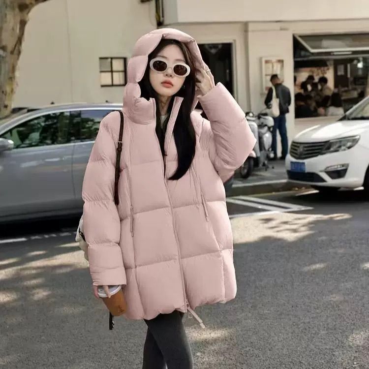 连帽外套女白鹅绒面包服张贝贝中长款加厚羽绒服泡芙云朵黑色氨纶详情1