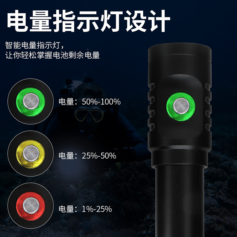 跨境新款L2强光潜水手电筒 led户外防水电量显示大功率充电手电筒详情图3