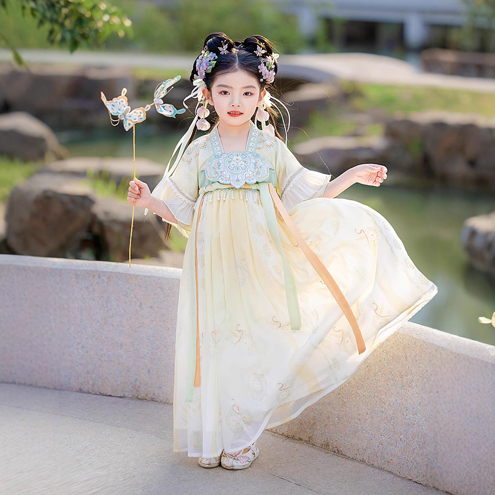 国潮女童汉服2025夏季新款儿童高端古装日常襦裙小女孩唐装连衣裙批发