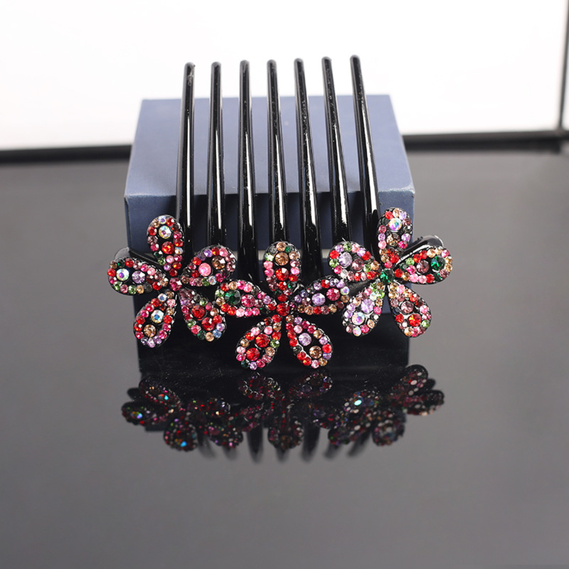 The water diamond flower seven-tooth hair bun is a must-have hair comb, anti-slip hairpin, simple and elegant hairpin and headwear for women details Picture