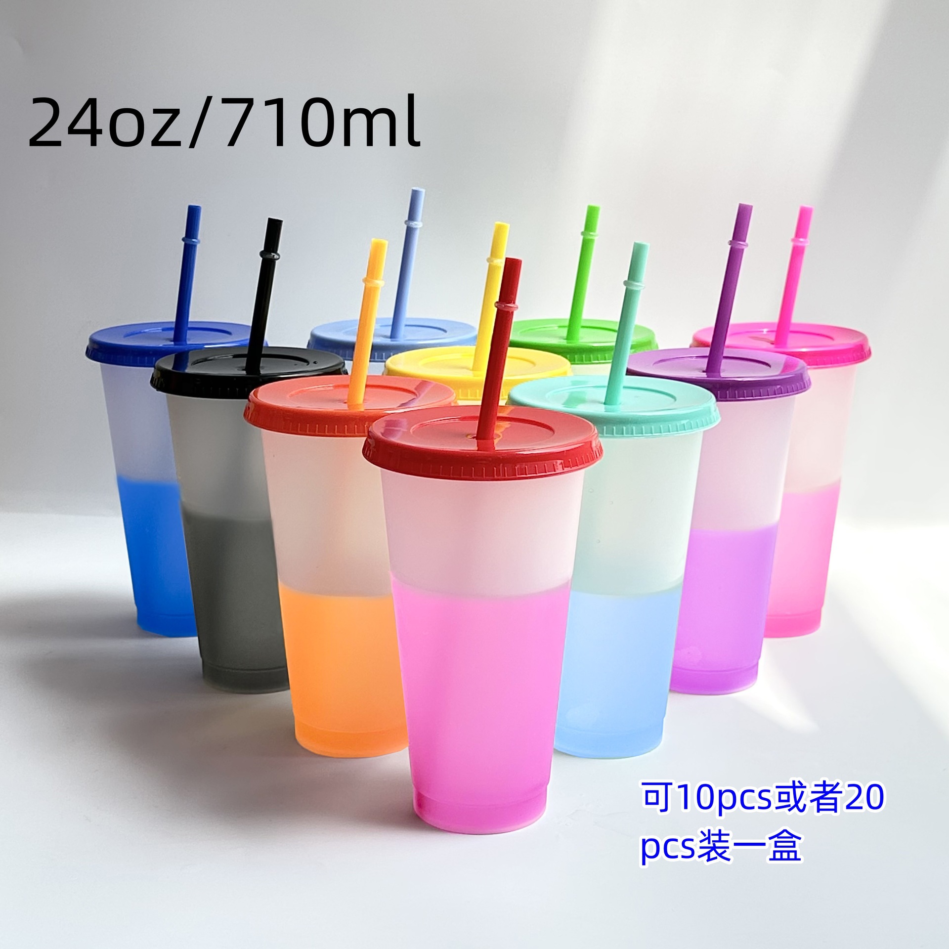 亚马逊跨境源头厂家感温变色杯710ml遇冷变色杯单层PP材质吸管杯