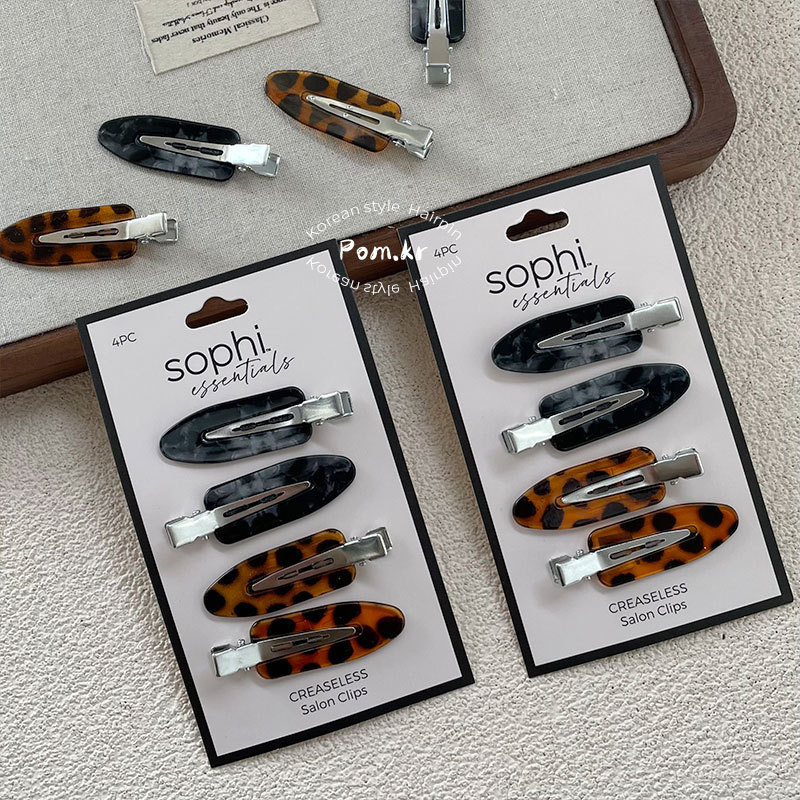 跨境新款无痕发夹时尚少女简约侧边碎发刘海夹印花儿童发卡对装夹