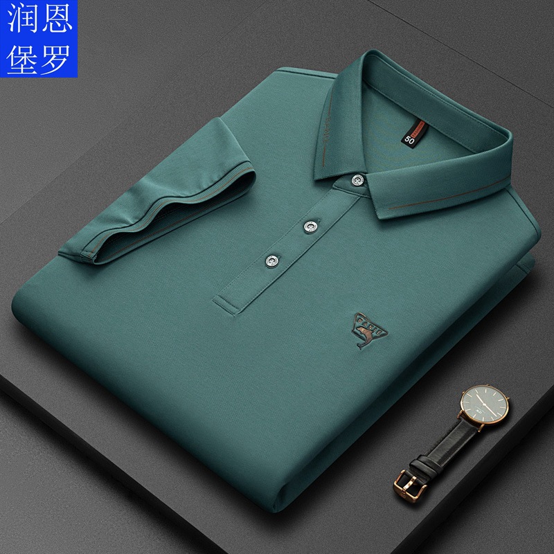 Runenbao Luo 2023 Summer New Mature Men's short-sleeved T-shirt with lapel print Middle-aged men's polo shirt