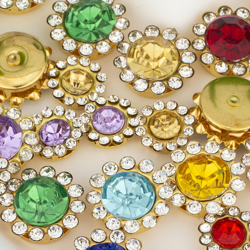 Sunflower acrylic diamond hand-sewn flower plate, buckle flower claw diamond, round double-layer flower diamond diy clothing accessories