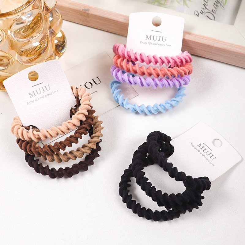 High-elasticity threaded hair tie at a great value, 4 clips of rubber bands, simple and basic style hair band headwear, high ponytail hair tie