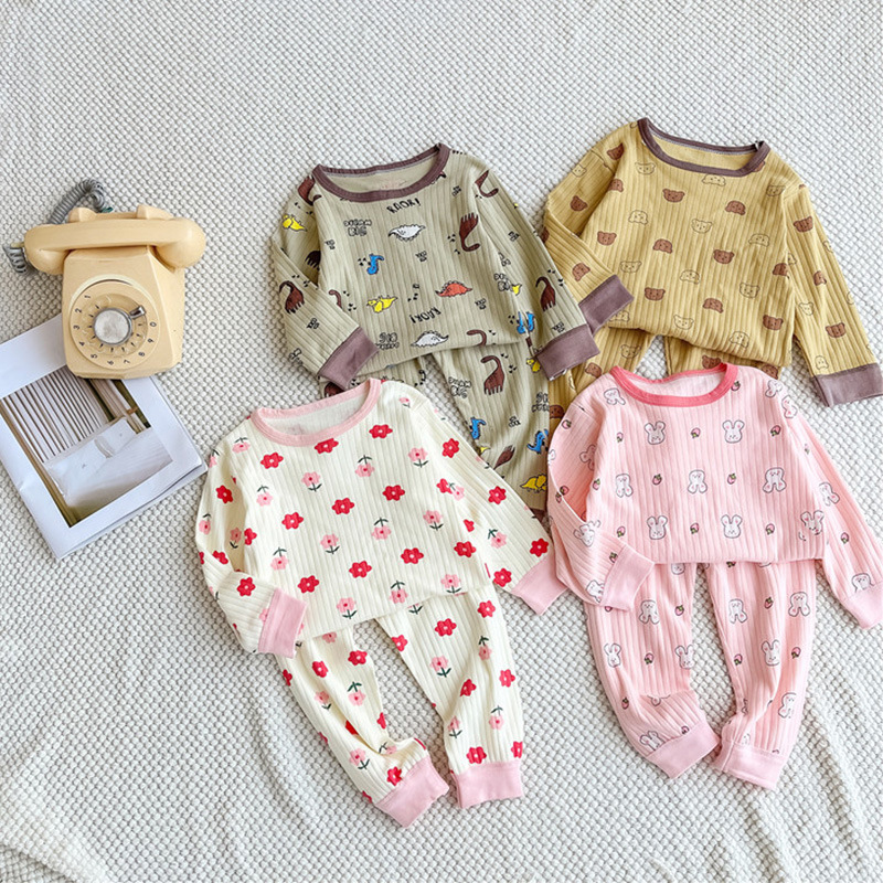 Children's Qiuyi long Johns suit pure cotton female baby cotton pajamas two-piece set boys underwear baby home clothes details Picture