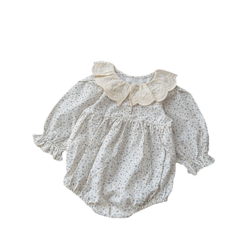 Baby lace collar one-piece dress for spring and autumn, Korean floral long-sleeved cover dress, crawling suit, baby's one-piece dress for going out Item Picture