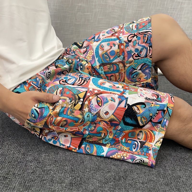 Summer thin men's cotton silk shorts, artificial cotton beach pants, casual capri pants, oversized cotton silk pajama pants, loose