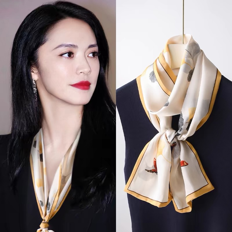 明星同款真丝长条春秋装饰领巾职业100%桑蚕丝飘带丝巾女发带围巾