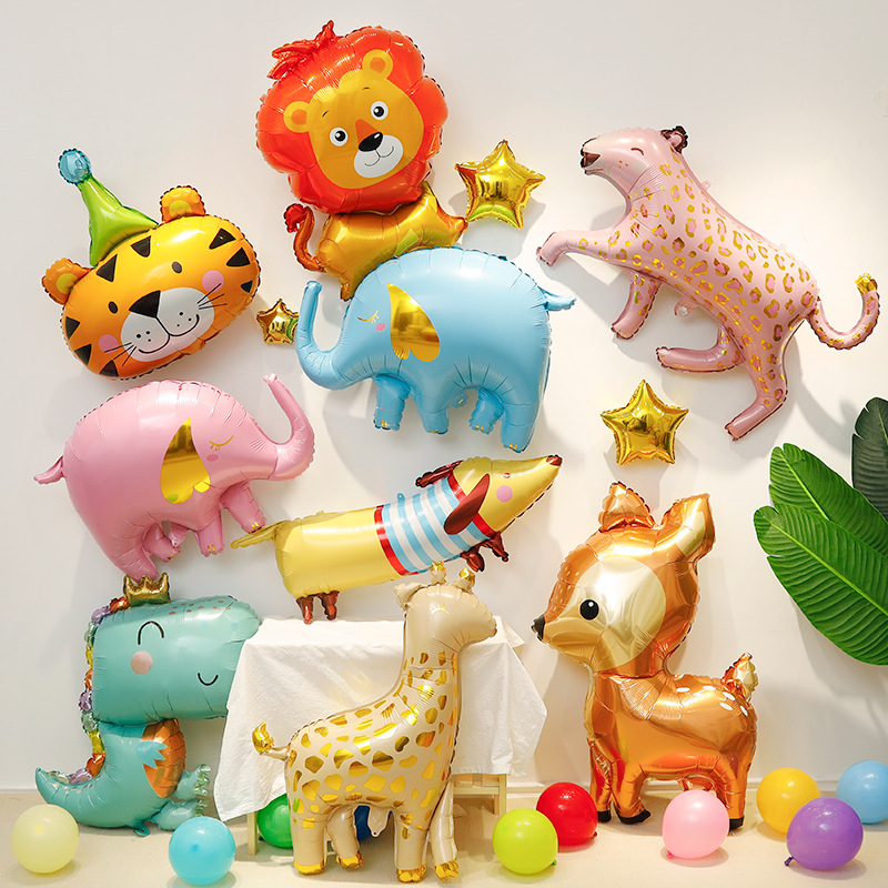 ins宝宝生日装饰卡通动物气球儿童主题派对布置品拍照长颈鹿大象图