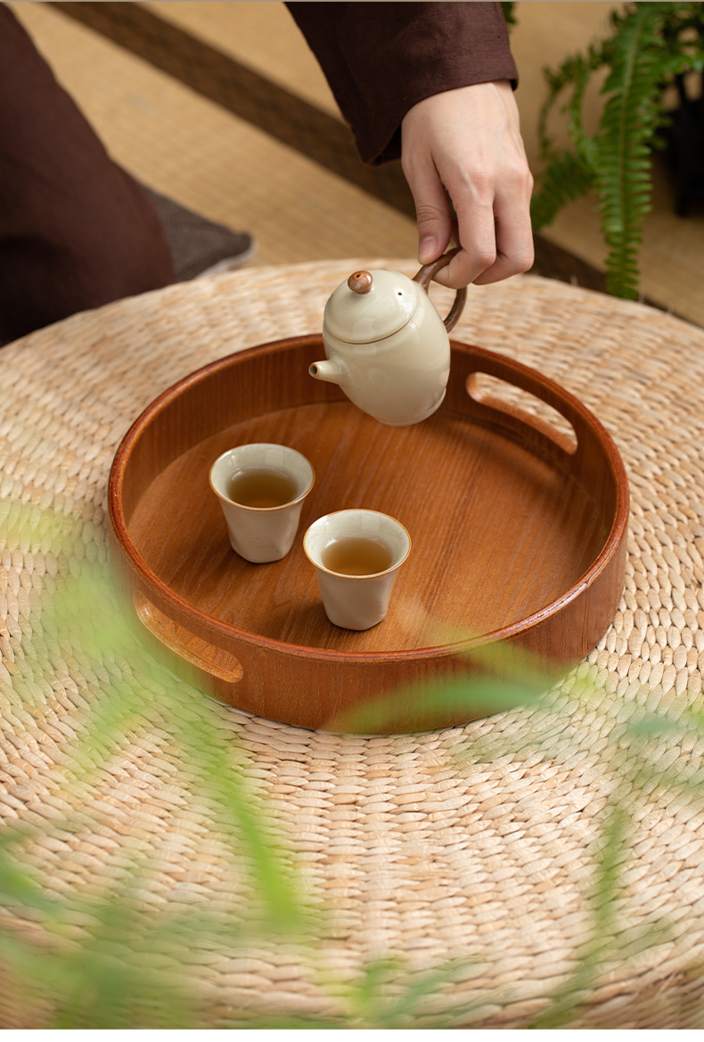 新款曲柳木圆形提手干泡台高端家用小型茶具收纳茶盘下午茶咖啡盘详情11