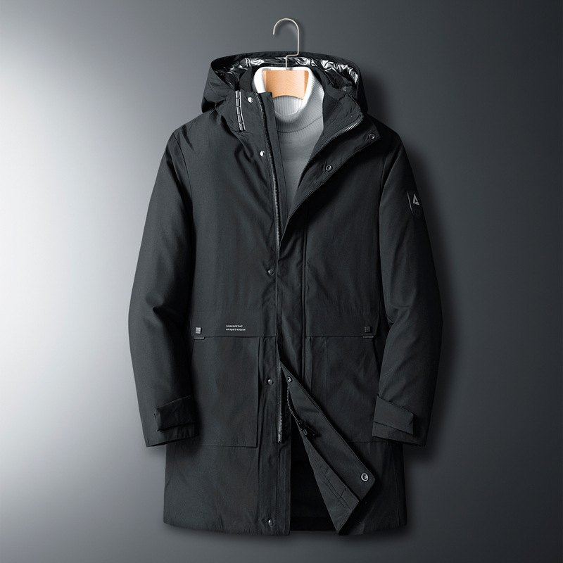 Cross-border cotton-padded winter wear mid-length men's trendy and versatile workwear casual coat, business youth fleece and thickened coat details Picture